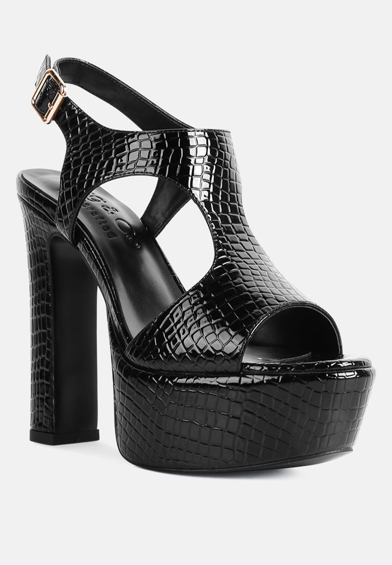 Croft Croc High Heeled Cut Out Sandals In Black - Black