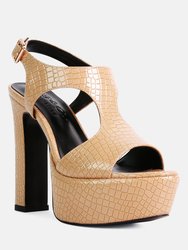 Croft Croc High Heeled Cut Out Sandals In Taupe - Taupe