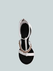 Dakota White Metal Chain Mid Heel Sandals
