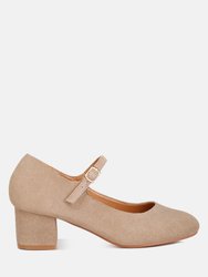 Dallin Suede Block Heel Mary Janes In Sand - Sand