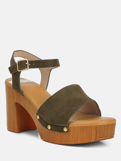 Rag & Co Daniela Suede High Block Sandals In Olive Green product
