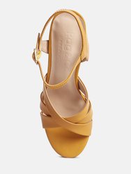 De Vil Crisscross Straps Slim Block Heel Sandals - Tan