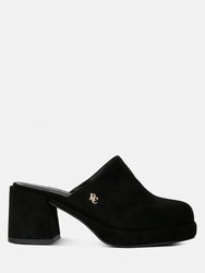 Delaunay Black Suede Heeled Mule Sandals
