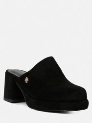 Delaunay Black Suede Heeled Mule Sandals - Black