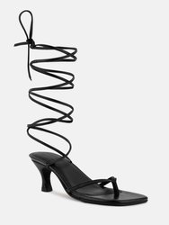 Dorita Black Kitten Heel Lace up Sandal - Black