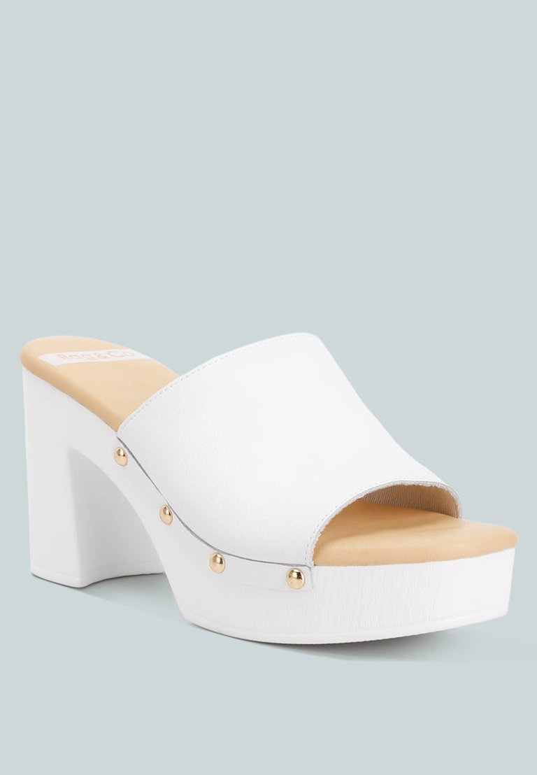 Drew Recycled Leather Block Heel Clogs - White