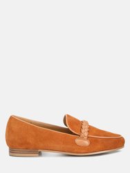 Echo Suede Leather Braided Detail Loafers In Tan - Tan