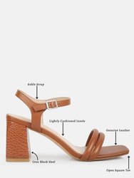 Edyta Ankle Strap Block Heel Sandals In Tan