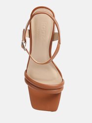 Edyta Ankle Strap Block Heel Sandals In Tan