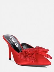 Elisda Red Diamante Bow Heeled Mules - Red