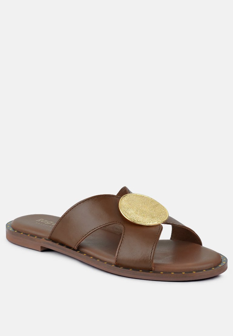 Eudora Embellished Tan Slip-Ons Sandal - Tan