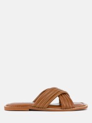 EURA Tan Quilted Leather Flats