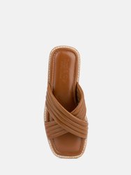 EURA Tan Quilted Leather Flats