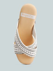 FInley Raffia High Block Heel Clogs In White