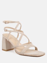 Fiorella Beige Strappy Block Heel Sandals - Beige