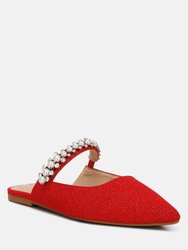 Geode Pearl Embellished Slip On Mules In Red