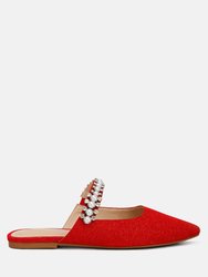 Geode Pearl Embellished Slip On Mules In Red - Red