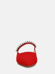 Geode Pearl Embellished Slip On Mules In Red