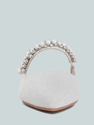 Geode Pearl Embellished Slip On Mules In Silver