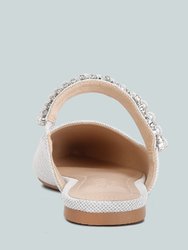 Geode Pearl Embellished Slip On Mules In Silver