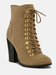 Goose-Feather Antique Beige High Heeled Ankle Boot - Beige