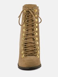 Goose-Feather Antique Beige High Heeled Ankle Boot