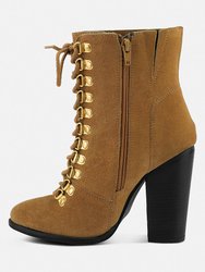 Goose-Feather Antique Tan High Heeled Ankle Boot