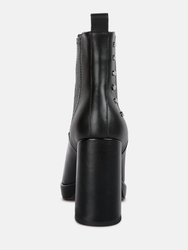 Grape Vine High Heeled Leather Boot In Black