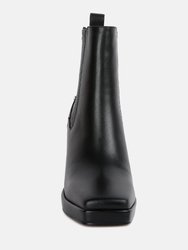 Grape Vine High Heeled Leather Boot In Black