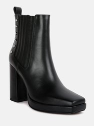 Grape Vine High Heeled Leather Boot In Black - Black