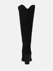 Great-Storm Black Suede Leather Knee Boots