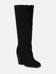 Great-Storm Black Suede Leather Knee Boots - Black