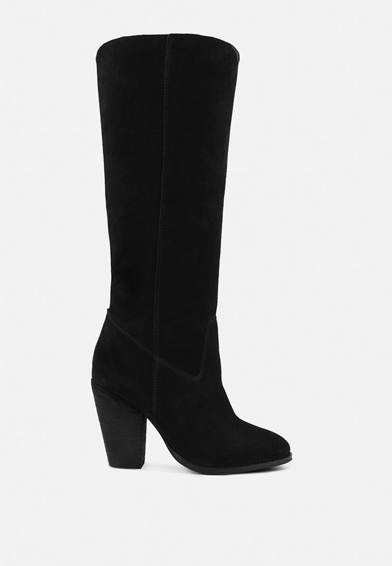 Great-Storm Black Suede Leather Knee Boots