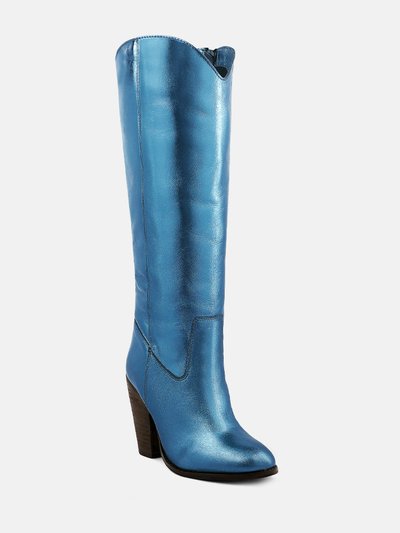 Rag & Co Great-Storm Blue Metallic Leather Knee Boots product