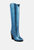 Great-Storm Blue Metallic Leather Knee Boots - Blue