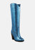 Great-Storm Blue Metallic Leather Knee Boots - Blue