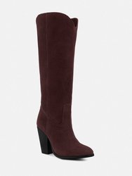 Great-Storm Burgundy Suede Leather Knee Boots - Burgundy