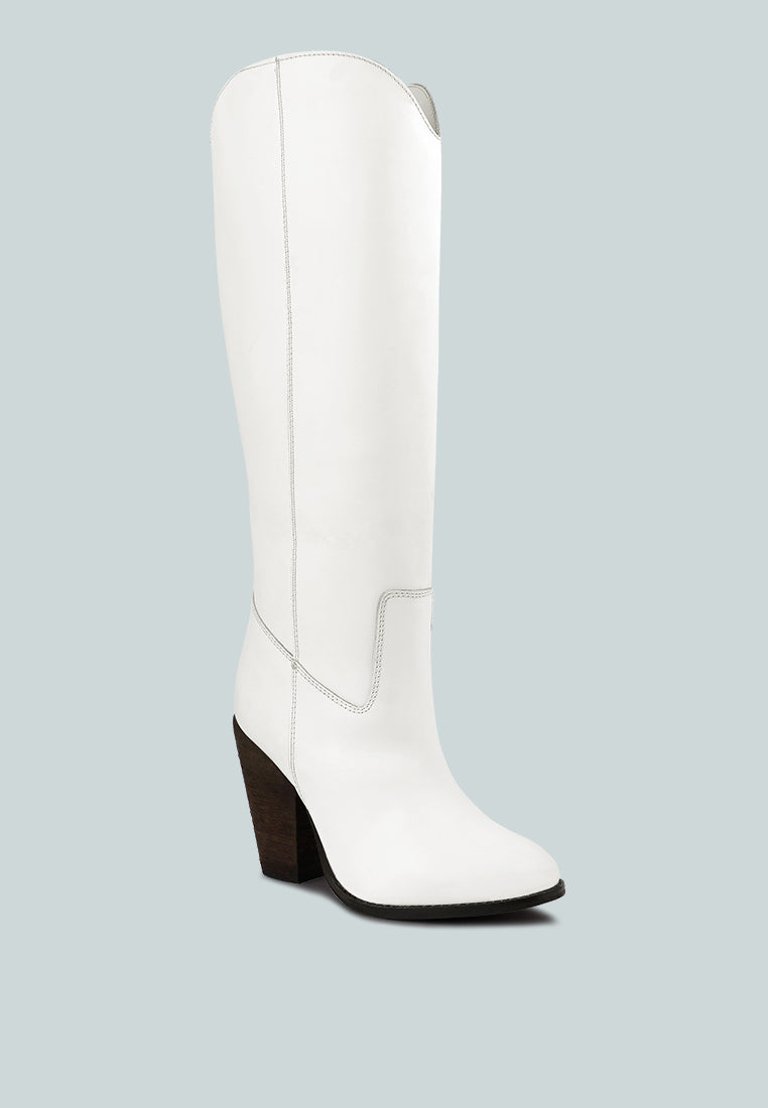 Great-Storm White Leather Knee Boots - White