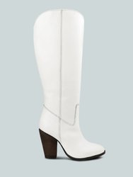 Great-Storm White Leather Knee Boots