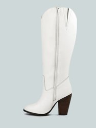 Great-Storm White Leather Knee Boots