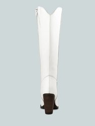 Great-Storm White Leather Knee Boots