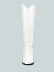 Great-Storm White Leather Knee Boots