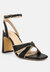 Heeri Black Metallic Lined Slim Block Heel Sandals - Black