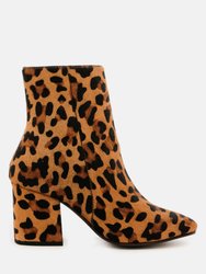 Helen Leopard Print Block Heel Leather Boots