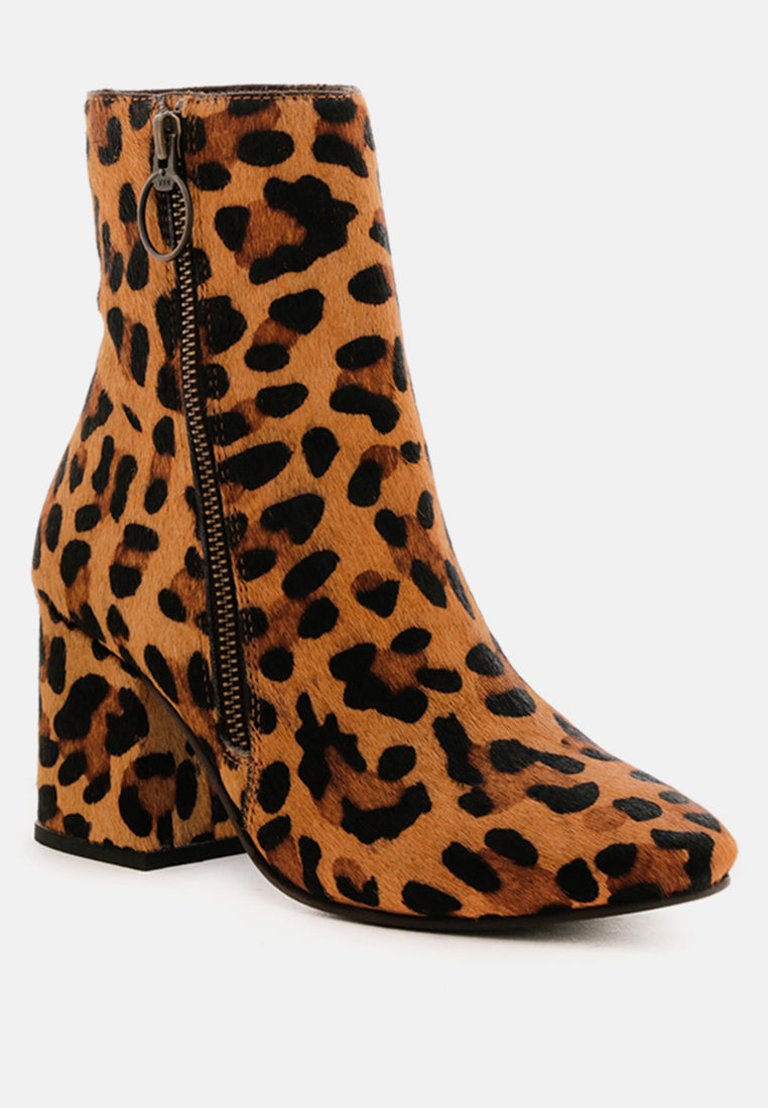 Helen Leopard Print Block Heel Leather Boots - Leopard