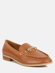 Holda Horsebit Embelished Loafers With Stitch Detail In Tan - Tan