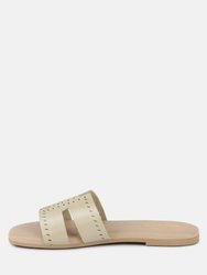 Ivanka Beige Cut Out Slip On Sandals