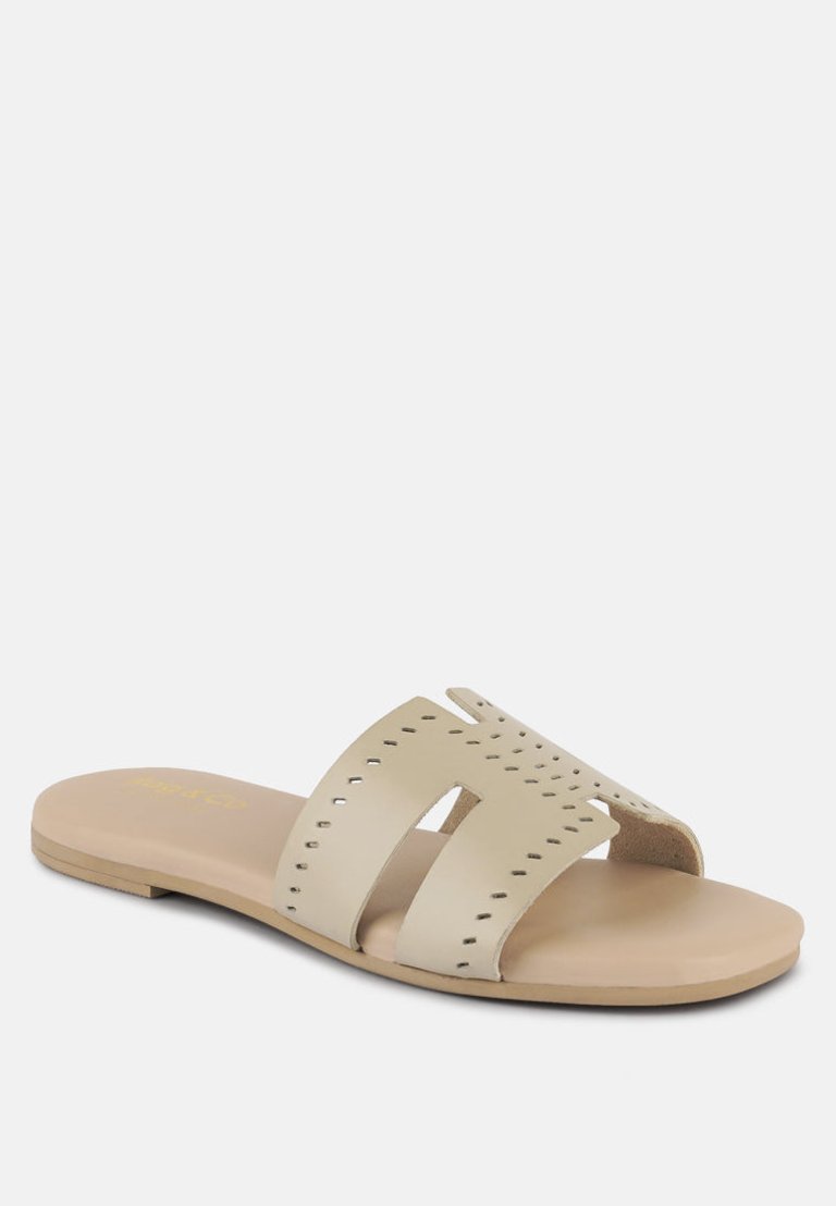 Ivanka Beige Cut Out Slip On Sandals - Beige