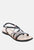 June Black Strappy Flat Leather Sandals - Black/Pewter