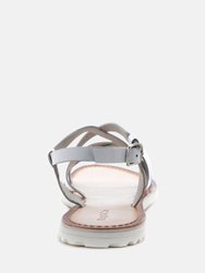 June Silver Strappy Flat Leather Sandals